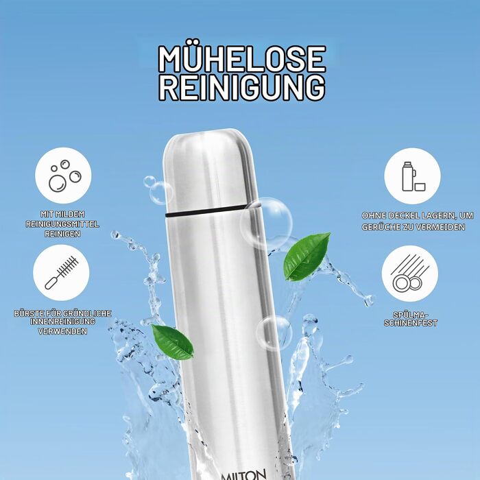 Термос Milton Thermosteel Flip Lid 1000 мл, вакуумна stainless steel пляшка для напоїв (гарячі та холодні), герметична, срібляста