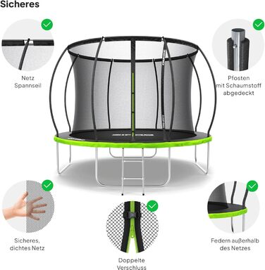 ZIPRO JumpPro Premium Трамплін для дітей Outdoor, садова модель з сіткою, захист від УФ, водостійкий, проста збірка, вантажопідйомність до 150 кг, діаметр 252/312/374/435/496 см