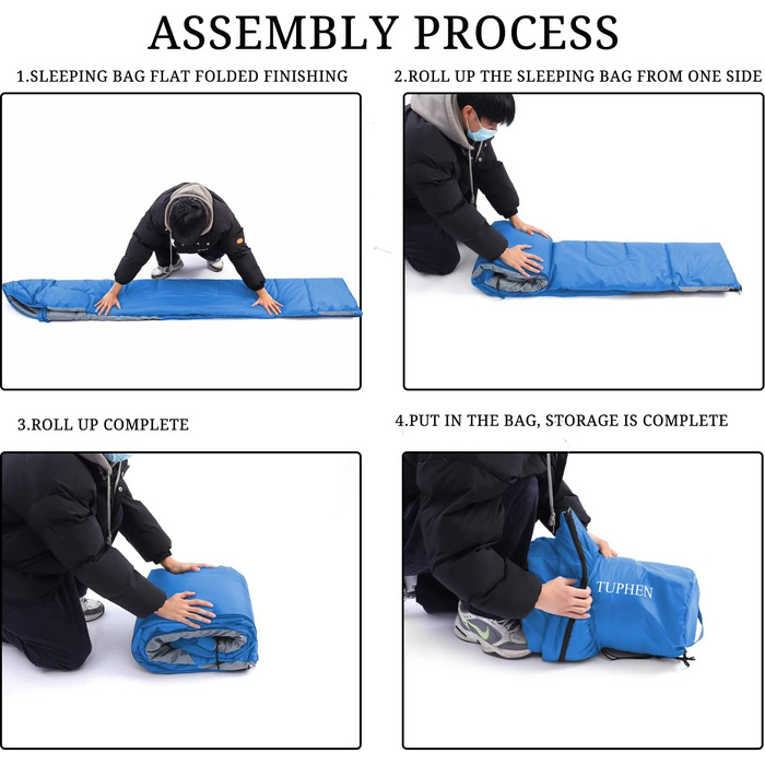 Спальний мішок 3-4 сезони для дорослих та дітей, блакитно-сірий. Легкий, водонепроникний, компактний для кемпінгу та подорожей. Розмір 219.9 x 79.9 см