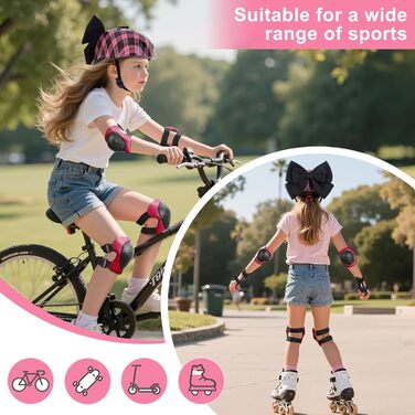 Дитячий шолом Kinder для дівчаток 8-14 років з повним захистом (шолом, наколінники, налокітники), чорно-рожевий, розмір M (52-58 см)