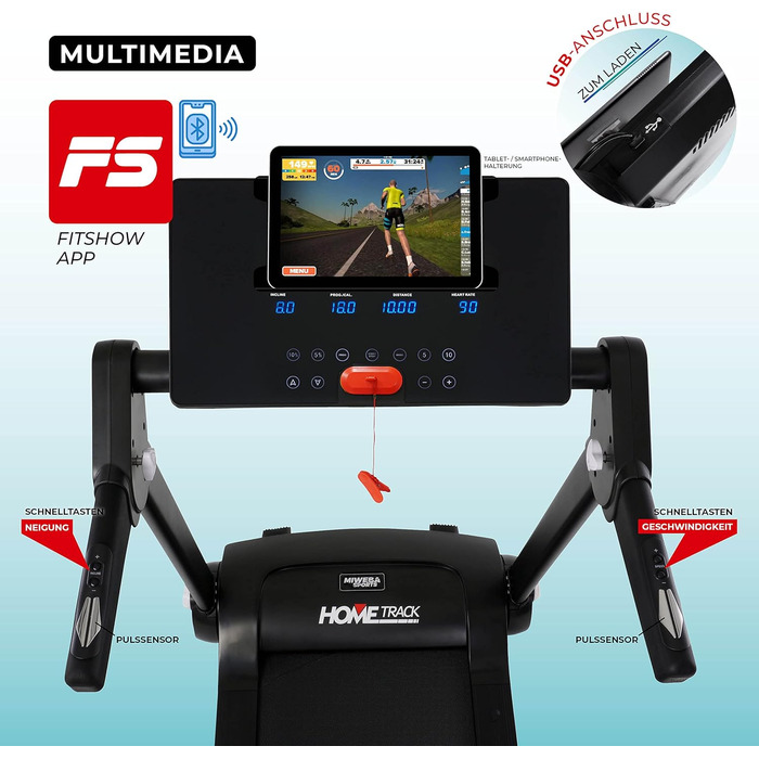 Електрична бігова доріжка Miweba Sports HT3000, 3,5 к.с., 16 км/год, нахил до 15%, навантаження 120 кг, з додатком, складана, велика бігова поверхня, 12 програм, для дому