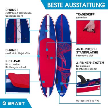 Надувна SUP дошка BRAST Shark 300-320 см, комплект: 2-в-1 весло, сидіння для каяка, тримач для екшн-камери, насос, рюкзак, 5 років гарантії