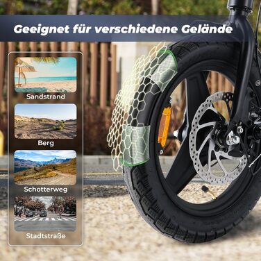 Складаний електровелосипед Finbike 14/16 дюймів, 250Вт, акумулятор 7.8Ah, швидка зарядка 3 год, 3 режими їзди, максимальна дальність 45 км, для дорослих і підлітків, чорний-зелений
