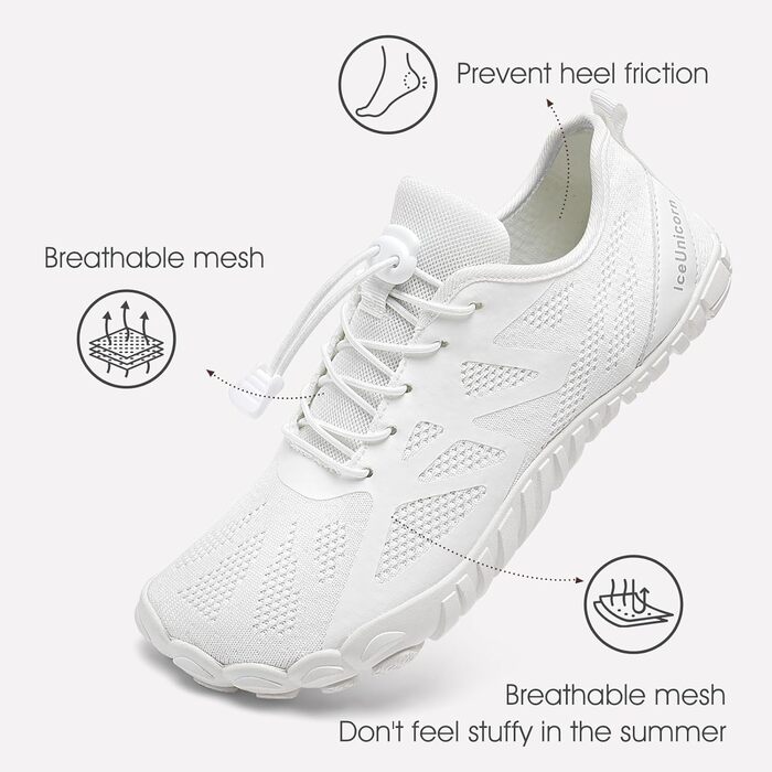 Чоловічі та жіночі кросівки IceUnicorn для трейлу та фітнесу. Кросівки для біговини без шнурів з широкою передньою частиною, розмір 41 EU, білі