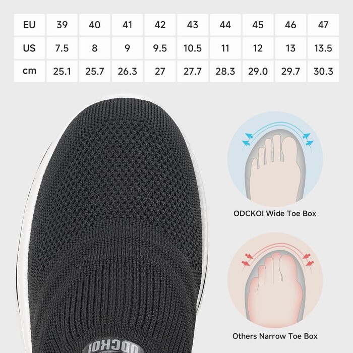 Чоловічі кросівки Slip-On без шнурівків: Outdoor, спортивні, для бігу, легкі, дихаючі, чорні, 43 EU