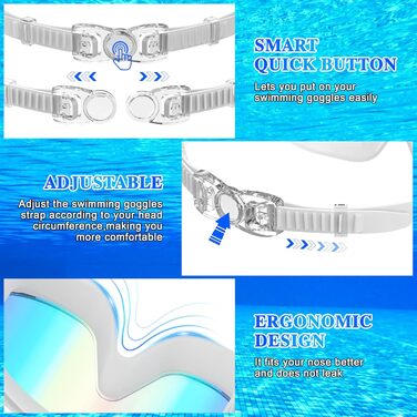 Маска для плавання та дайвінгу Schwimmbrie Unisex, великий огляд, антизапітнівальна, захист від UV, професійна (L, MC6500-Blue)