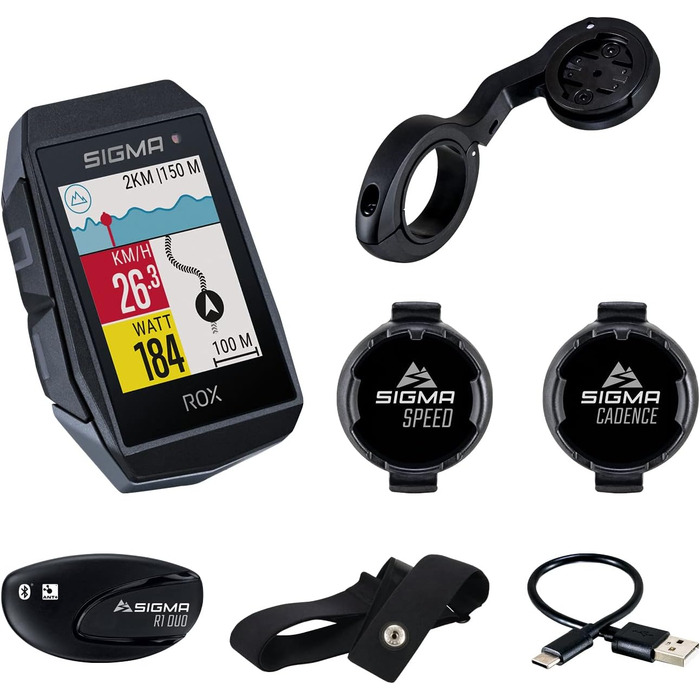 Велокомп'ютер SIGMA Sport ROX 11.1 EVO GPS з датчиками швидкості, пульсу та каденсу, бездротовий, навігація, чорний, універсальний розмір
