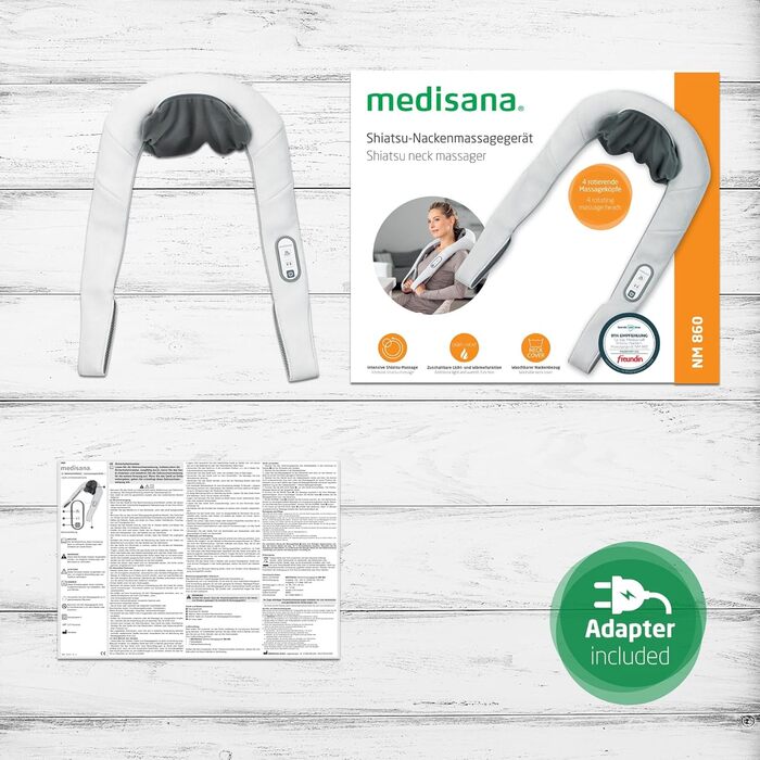Масажер для шиї та плечей Medisana NMG 850 з гелевими масажними головками, тепловою функцією, 4 масажними головками, 3 швидкостями, знімним чохлом, інтегрованою панеллю керування
