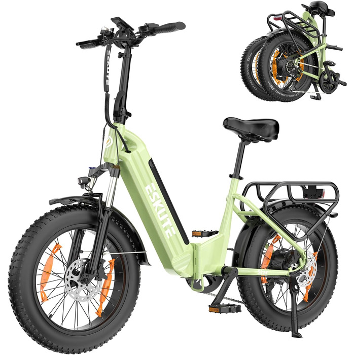 Електровелосипед ESKUTE Star, складаний, 20 дюймів, Fat Tire, 36V 25Ah, до 120 км, алюмінієвий, 7 швидкостей, для чоловіків і жінок, MTB, для пляжу та снігу
