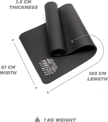 Фітнес-килимок Phoenix Fitness RY1068, NBR, двосторонній, нековзкий, 180x60 см, 12 мм, сірий