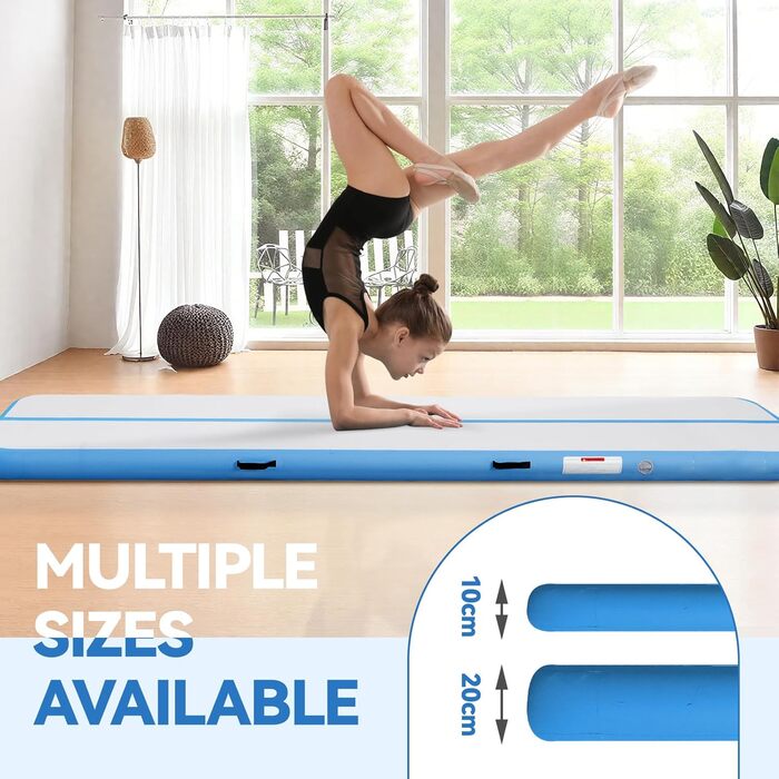 AirTrack Мат для гімнастики з електричним насосом, 10/20 см товщина, 2/3/4/5/6 м довжина. Килимок для акробатики, йоги, кемпінгу, тренувань. Зелений.