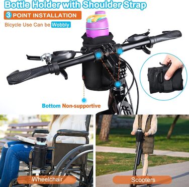 Фляготримач для велосипеда Design Wish 24-40oz без гвинтів, з сітчастою кишенею та ременем, 1180 мл, чорний лайкра