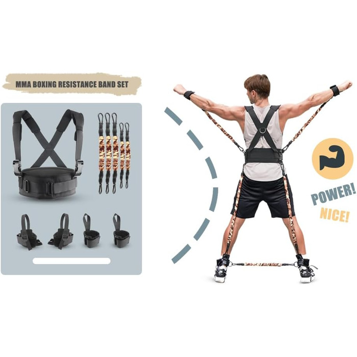 Резистентні еластичні стрічки для боксу та ММА. Комплект для тренувань з манжетами та ременями на щиколотки (300LB)