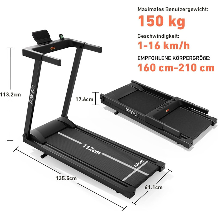 Біговий тренажер DeerRun Raceable з підтримкою High-Tech пристроїв, складний, до 158 кг, з APP-керуванням, 2573W, для дому, з курсами та мульти-режим, чорний