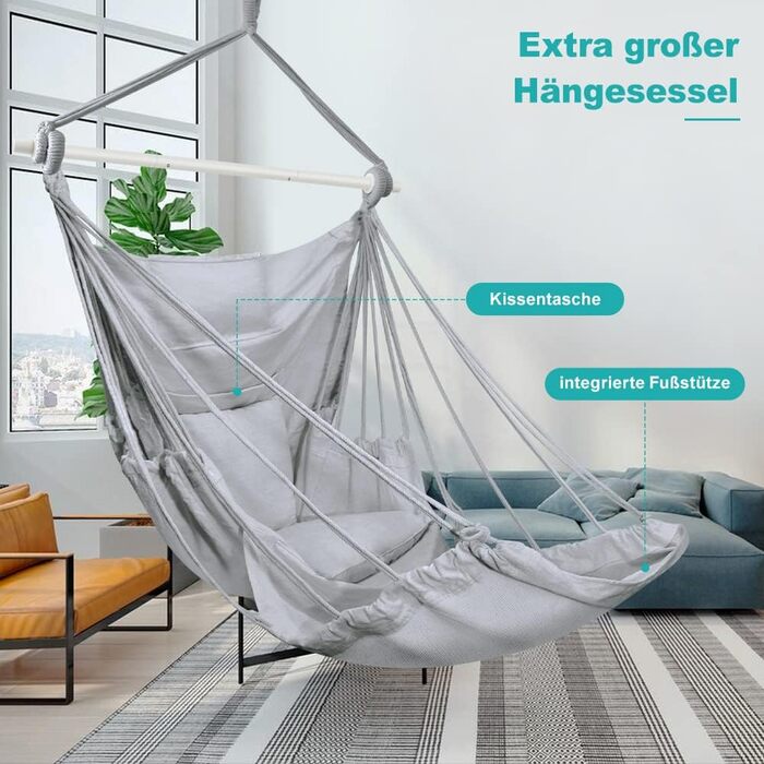 Гамак для кемпінгу Outerman 275 x 155 см, сірий - міцний, на 250 кг, з антиковзними балки та ремені