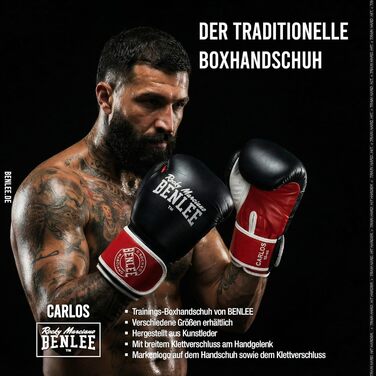 Боксерські рукавички BENLEE Carlos 16 oz: для боксу, кікбоксингу та спарингів, з гелевою накладкою, чорно-червоно-білі