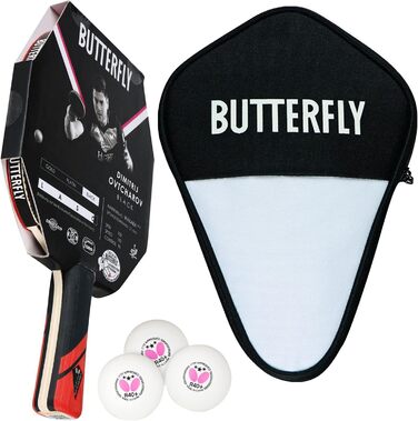 Настільна ракетка Butterfly Dimitrij Ovtcharov Black для тенісу, ITTF сертифікат, гумове покриття Wakaba 2,1 мм, Eva-технологія, комплект з чохлом і 3 м'ячами, для професійних гравців