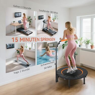 HOMCOM Міні-трамплін для фітнесу 102 см, складаний, з регульованою ручкою, до 150 кг, чорний+помаранчевий