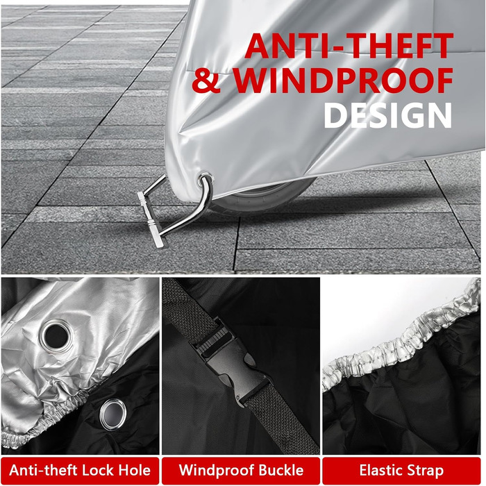 Водонепроникний захисний чохол для мотоцикла Motorrad Abdeckplane 210D, UV-стійкий, зимовий, для скутера/ролера/мопеда (245x105x125 см, сріблястий)