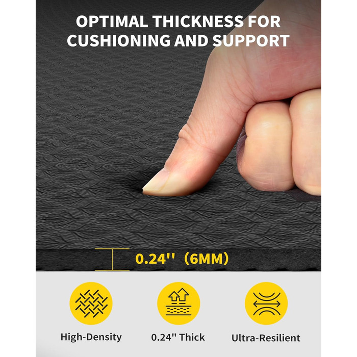 Йогамат CAMBIVO XXL 183x122 см, товщина 6/8/10/12 мм, TPE, чорний