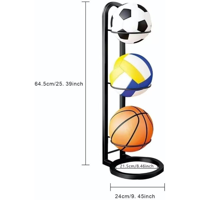 Металевий тримач для м'ячів: вертикальна стійка, полиця для зберігання м'ячів, 3 яруси | Футбол, баскетбол
