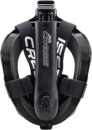 Маска для снорклінгу CRESSI Java Full Face - Повна маска, антизапітніння, силікон, сухий снорк, клапани безпеки (чорний/чорний, S/M)