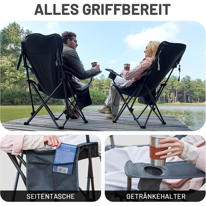 Складний крісло-шезлонг для кемпінгу Timber Ridge - 180 кг, 3 положення, широке сидіння 62 см, з підстаканником