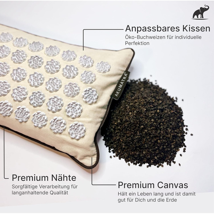 AKUMATRA Premium Plus Акупунктурний килимок з подушкою та функцією підігріву, екологічний, для спини та релаксації, колір пісочний