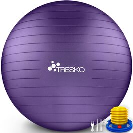 Фітбол TRESKO® 75 см з насосом | Для фітнесу, йоги, вагітності, тренування пресу та спини | Антивибуховий, 300 кг, фіолетовий
