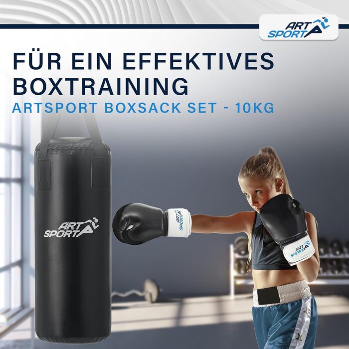Боксерський мішок ArtSport® для дітей з рукавичками та бинтами - 8 кг, з кріпленням, від 6 років