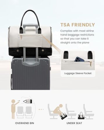 Сумка-мішок LOVEVOOK для жінок: дорожня, спортивна, з відділенням для взуття та мокрих речей, 2 шт. (35л, бежевий/чорний)