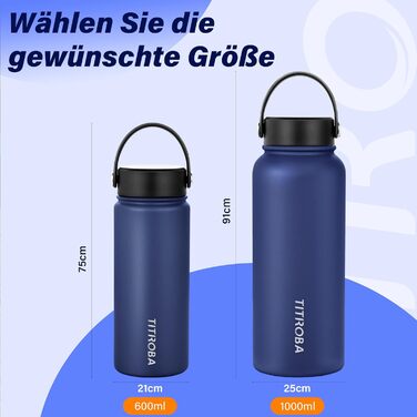 Термос пляшка з нержавіючої сталі 1 л, герметична, BPA Free, ізольована, вакуумна, подвійні стінки, темно-синя
