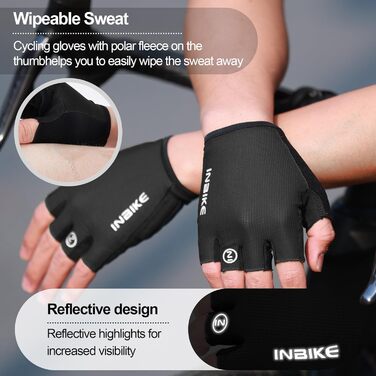 Велосипедні рукавички Inbike Kurz - короткі півпальцеві рукавички для MTB, дихаючі літні рукавички, 5 кольорів, чорний & морський (M, PLAM=18.5-19.5cm)