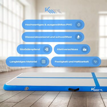 Надувний гімнастичний мат KM Fit Airtrack 10 см, 3/4/5 м, синій, з електричною помпою, UV-захист, для дому та спортзалу