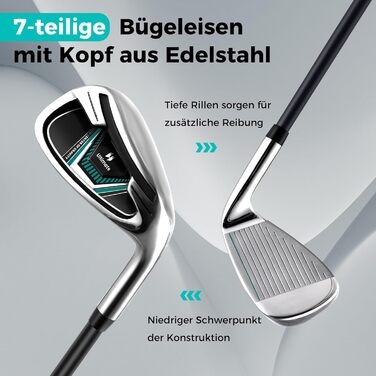 GYMAX Комплект гольф-клубу для чоловіків, повний набір гольф-клубу з драйвером #1, фейрвеєм #3, гібридом #5, залізом #5, #6, #7, #8, #9, #P, #S, паттером, 3 чохлами та переносною сумкою (зелений)