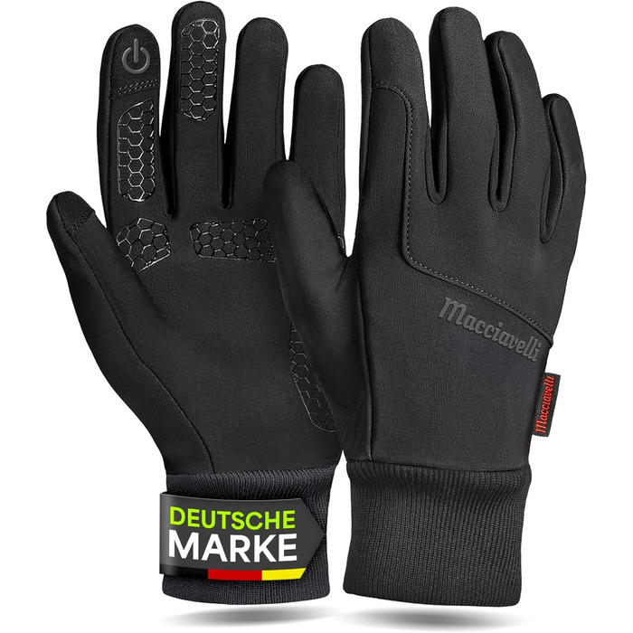 Велосипедні рукавички MACCIAVELLI® для чоловіків та жінок - зимові, 2-в-1 з підкладкою, сенсорні, для їзди на велосипеді/MTB/бігу, чорні, XL