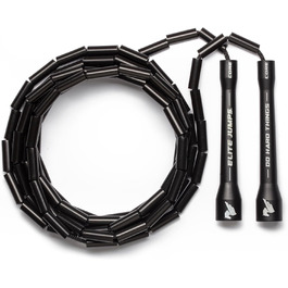 Скакалка для фітнесу Elite Jumps PVC, 6 мм, регульована, для боксу в приміщенні та на вулиці, з міцними ручками, чорна та біла