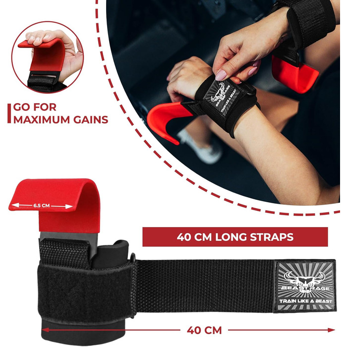 Набори для важкої атлетики BEAST RAGE: хрестовини, ремені для зап'ястя, неопренові пов'язки, неслизькі фітнес-бандажі для чоловіків та жінок (червоний)