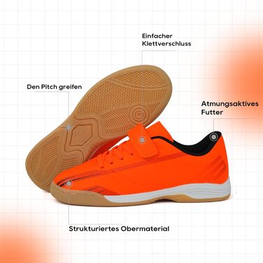 Детские зальные футбольные бутсы JABASIC для мальчиків та дівчаток - Futsal, Indoor (31 EU, Оранжевый)