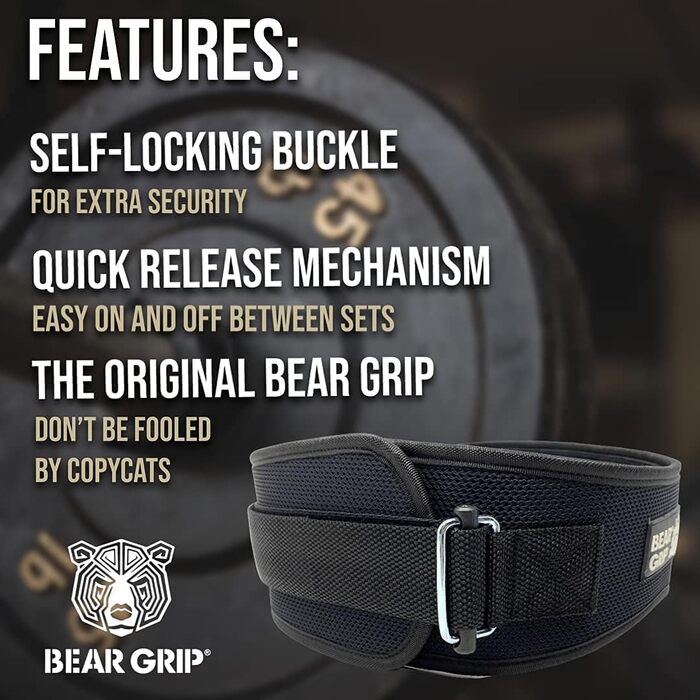 Пояс для важкої атлетики BEAR GRIP, неопреновий, вигнутий, з підтримкою спини та попереку, для фітнесу та бодібілдингу, чорний, XL