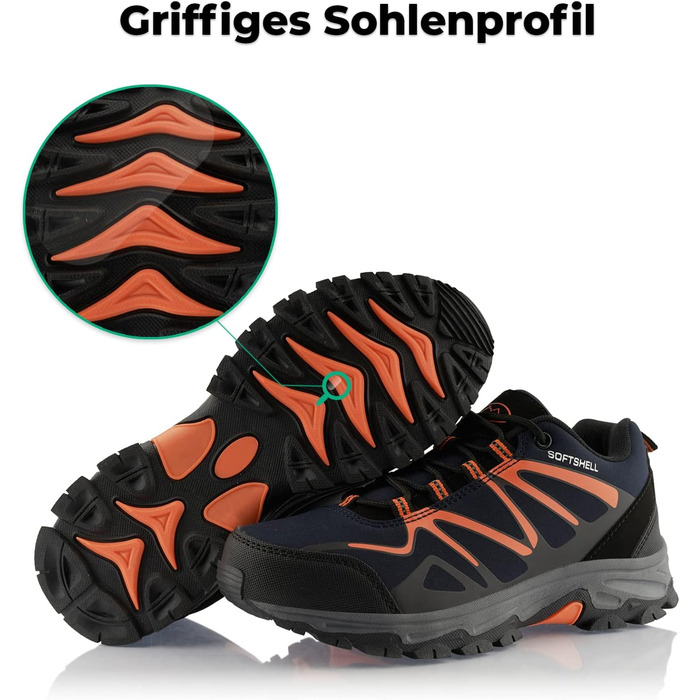 Черевики для піших прогулянок для жінок та чоловіків, трекінгові черевики, дихаючі, чорно-зелені (37 EU, темно-синьо-помаранчеві)