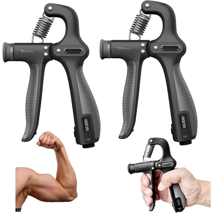 Електронний тренажер для зміцнення хвата з підрахунком, тренажер зап'ястя, для розвитку сили хвата, регульований опір 5-60 кг, чорний