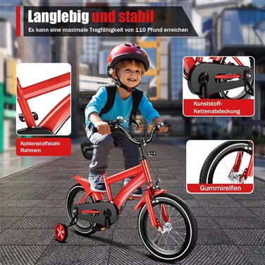 Дитяче велосипед 14 дюймів: для хлопчиків та дівчаток 3-6 років, з додатковими колесами, регульоване сидіння та кермо