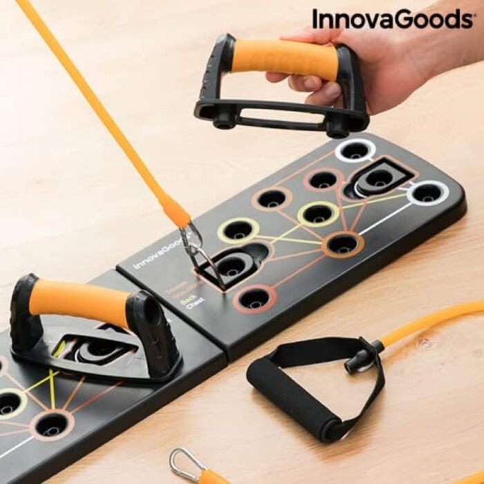 Універсальна віджимальна дошка InnovaGoods з еспандерами, для фітнесу, балансування та тренувань всього тіла вдома, знімний дизайн, ABS, PP, гума, чорна, розмір M