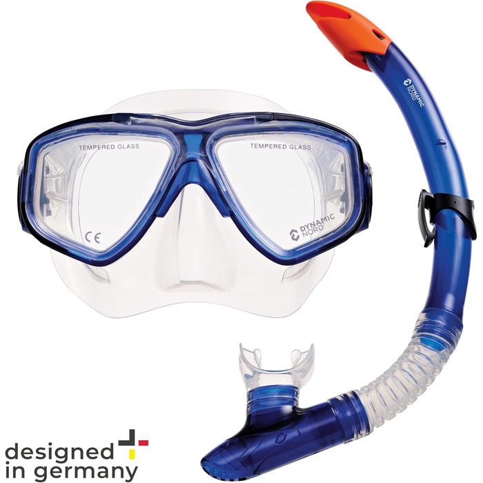 Набір для снорклінгу La Gomera Pro для дорослих - Німецький дизайн. Професійний набір для дайвінгу (подвійне маске, маска, сухий сноркель та сумка) з безпечним склом, блакитний