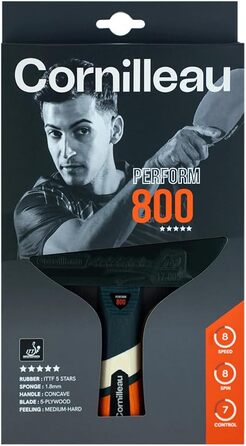 Ракетка для настільного тенісу CORNILLEAU Perform 800 Indoor — професійна, ITTF-накладки (5 зірок), технології AERO та OFC для максимального спіну, 5-шаровий дерев'яний лист