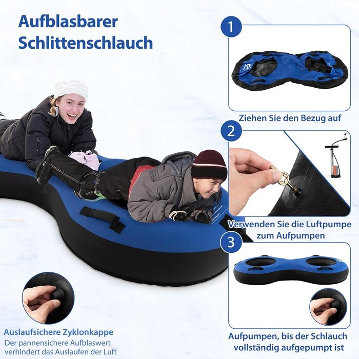 Надувний сніговий круг COSTWAY 200 см для 2 осіб з тросом та насосом, 400 кг, блакитний