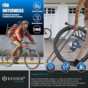 Підставка для велосипеда KESSER® для MTB, E-Bike, Citybike, шосе, з повітряним насосом. Підходить для шини до 65мм. (Антрацит, 2 шт.)