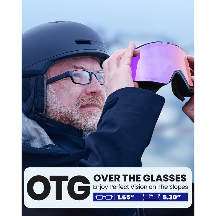 Лижна маска OutdoorMaster Falcon з лінзою ZEISS, OTG, магнітна змінна лінза, антифог, для сноуборду, чоловіків і жінок, фіолетова VLT 21% + жовта лінза