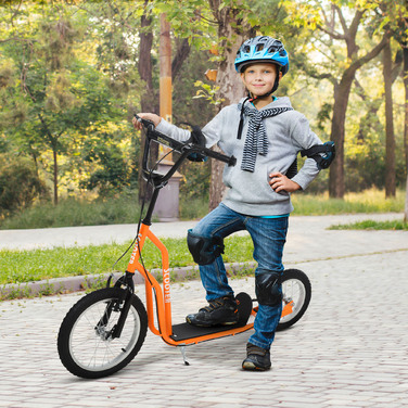 Дитячий самокат HOMCOM від 5 років Kick Scooter City Scooter з пневматичною шиною 16 дюймів Передній 12 дюймів Задній Помаранчевий 135x58x88-94 см